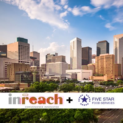City skyline with a banner featuring the InReach logo alongside the Five Star Food Services logo.