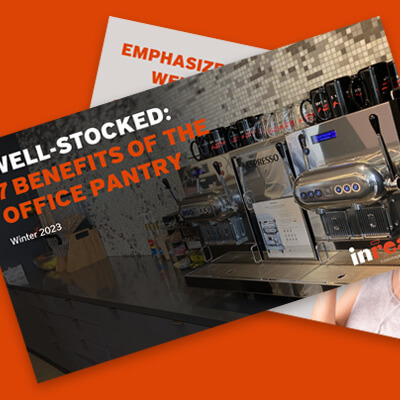 Office pantry report cover featuring a stocked coffee station with machines, mugs, and supplies.