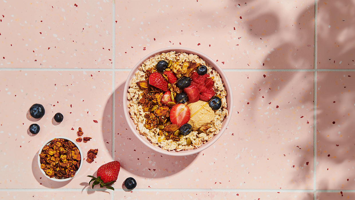 Delicious bowl with cereal and fruit