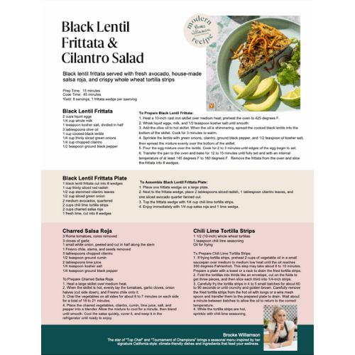 Black Lentil Frittata Cilantro Salad card recipe