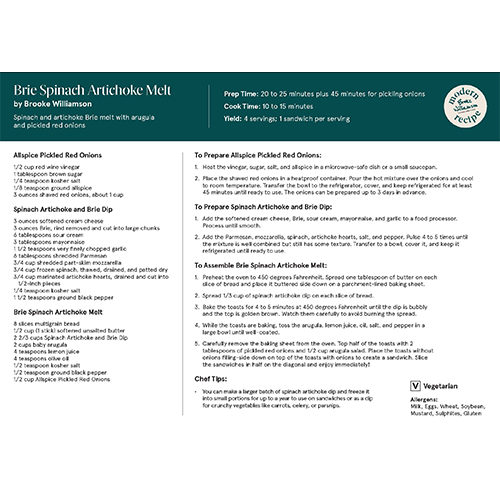 brie spinach artichoke melt card recipe