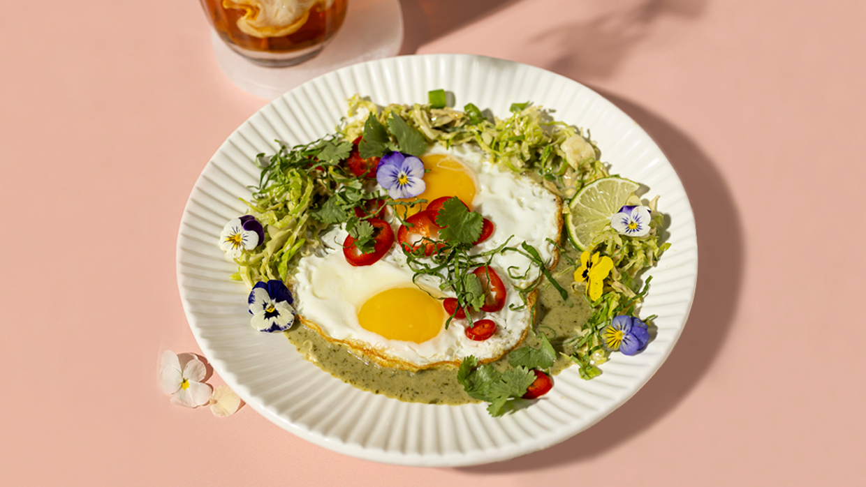 delicious dish of crispy curry egg brussels slaw
