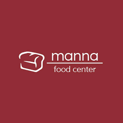 "Logo for 'manna food center' featuring a stylized loaf of bread, with the name displayed in lowercase letters and a red background, representing a community-focused food assistance organization.