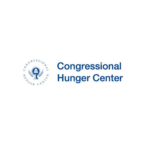 Logo for the Congressional Hunger Center featuring an illustration of the Capitol building surrounded by a ribbon and laurel wreath, alongside the text 'Congressional Hunger Center' in blue, symbolizing efforts to address hunger issues in the United States