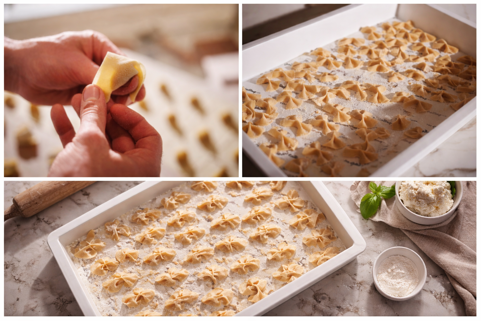 Making tortellini in the kitchen