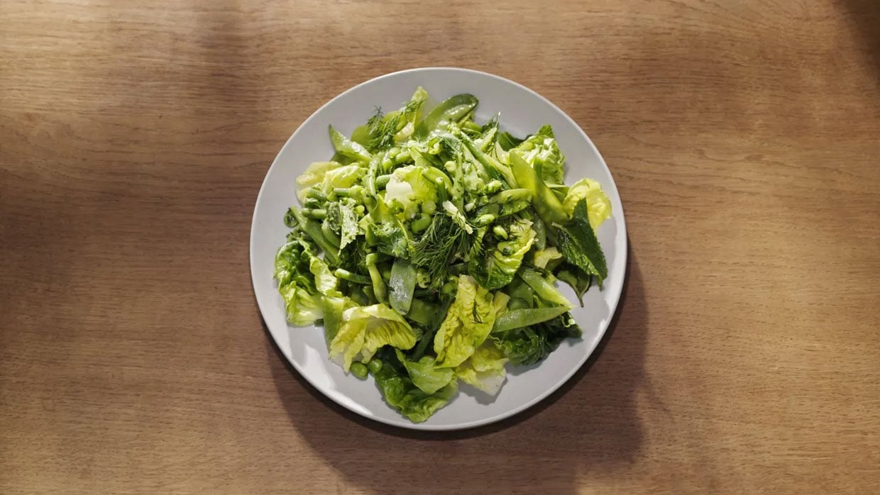 a plate of green salad