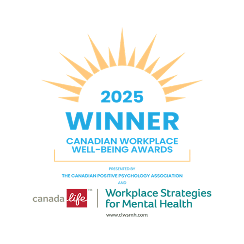 2025 Winner badge for Canadian Workplace Well-Being Awards presented by Canada Life and WSMH.