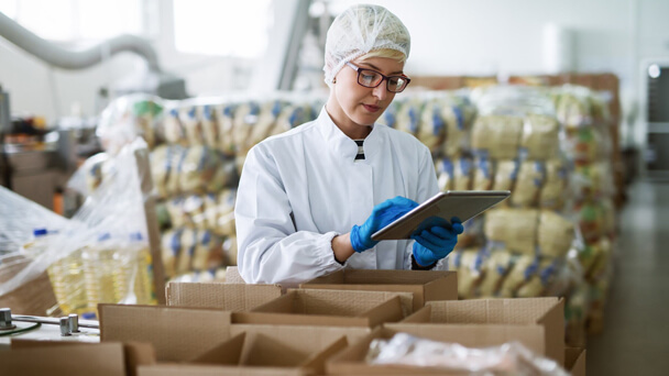 woman checking packaging