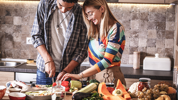 couple cooking together