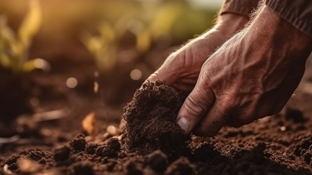 person collecting soil