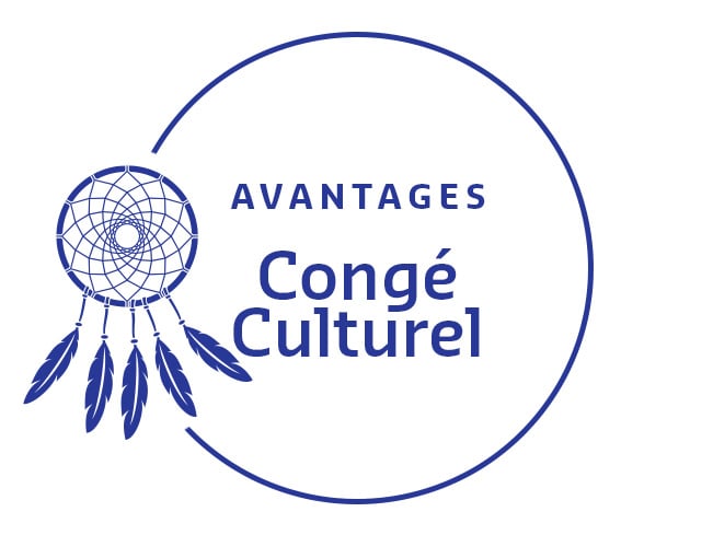 Graphique circulaire avec un capteur de rêves et le texte Avantages : Congé culturel.