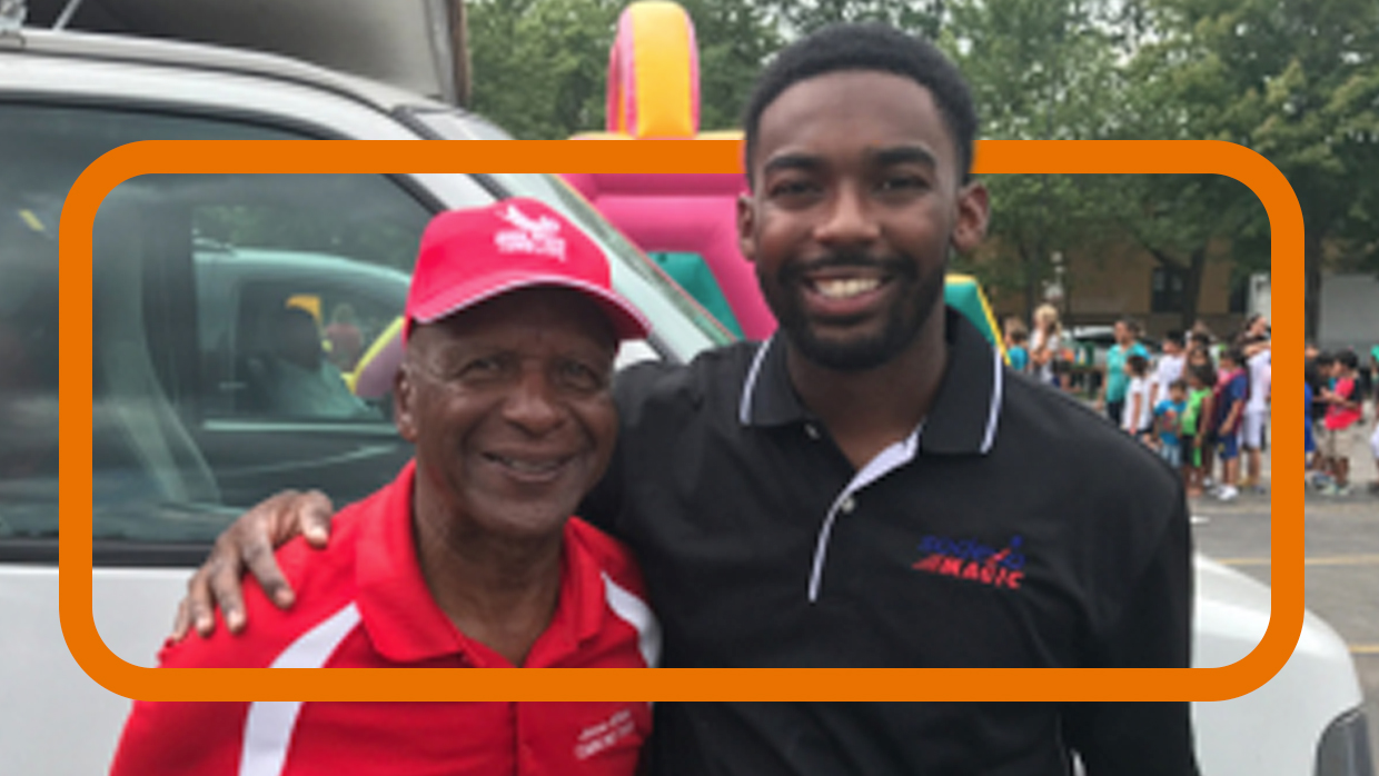 elderly man with young man