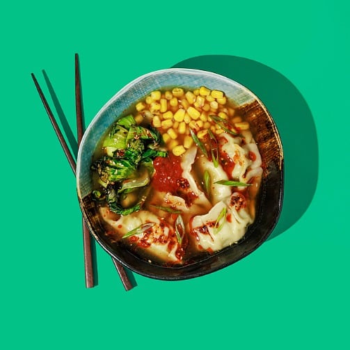 The Crave Experience: shoyu chicken broth with dumplings, bok choy and corn. 