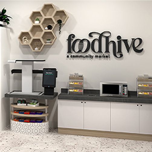 Use alt text: Rendering of a Food Hive community market
