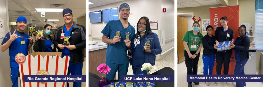 Three images showcasing caregivers in different HCA locations.