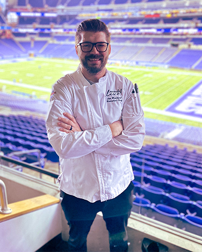 White man with chef uniform at stadium