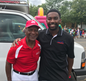 two happy men smiling