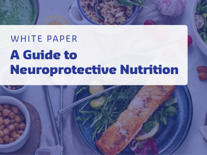 Image showing the text 'A Guide to Neuroprotective Nutrition' with a background of healthy foods.