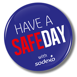 Blue button with the text 'HAVE A SAFE DAY with sodexo'.