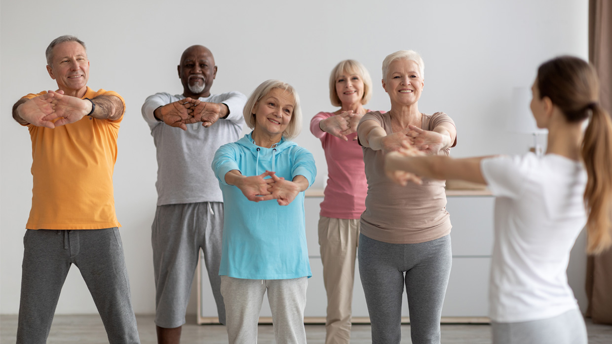 old people making exercise