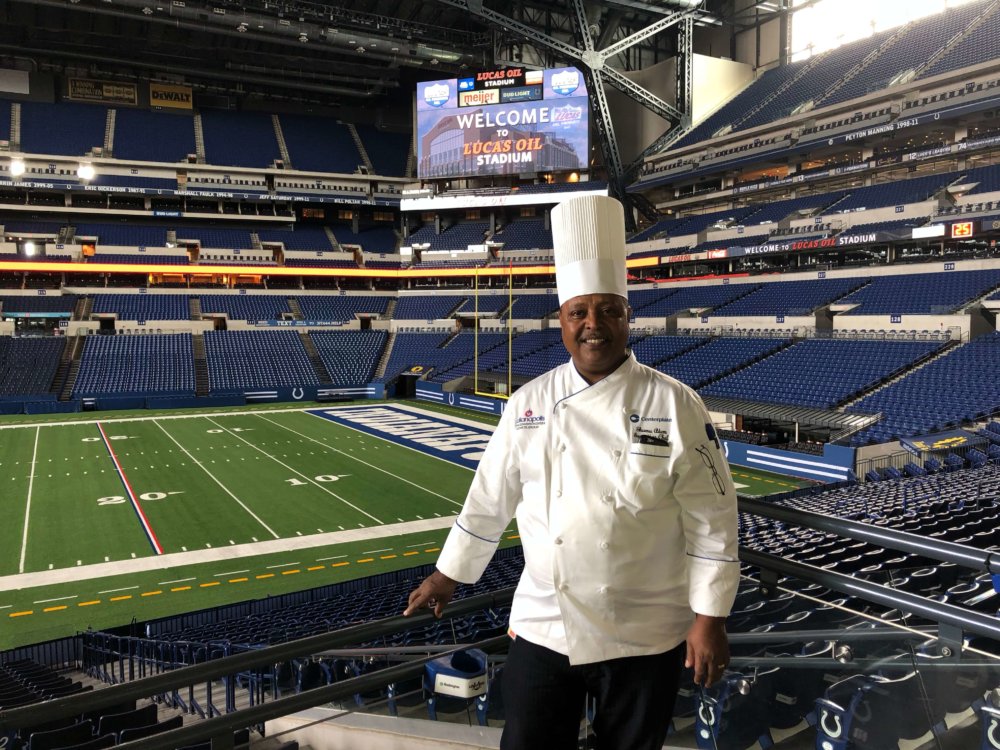 Black man with chef uniform at stadium