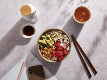 Top view of bowl with healthy food