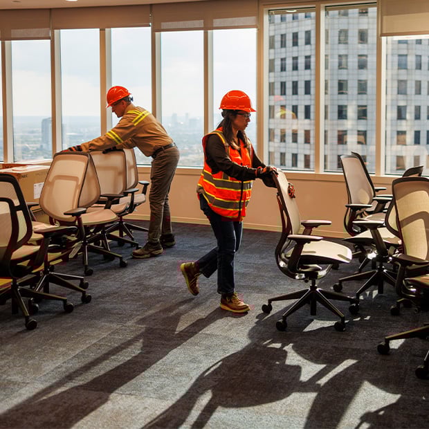 Workers cleaning office space