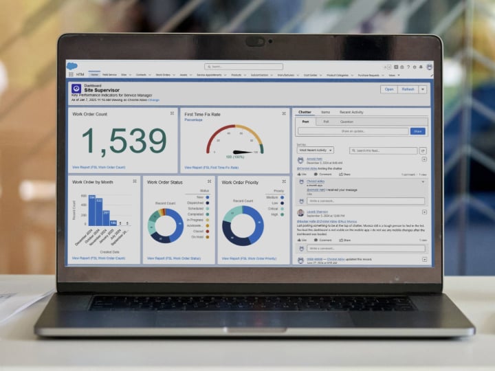 Laptop displaying a reporting dashboard showcasing integrated technology. 