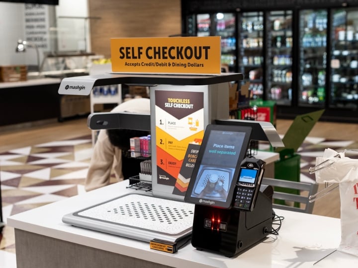Touchless self-checkout station.