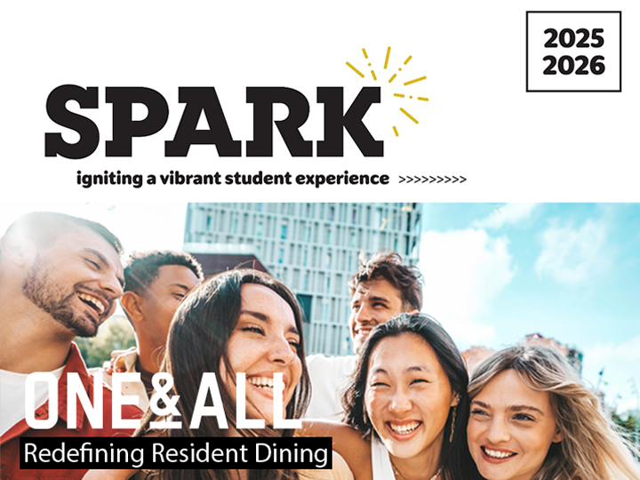 Spark magazine thumbnail showing a happy group of students with arms around each other.