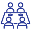 Icon showing four people sitting around a table, representing a group meeting or shared meal.