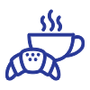Cup of hot beverage with steam and a croissant icon.