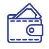 Blue icon of a wallet with a banknote sticking out.