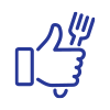 Thumbs-up icon with a fork integrated into the design.