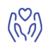 hands around a heart line icon