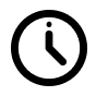 Minimalist black clock icon with circular outline and simple hands