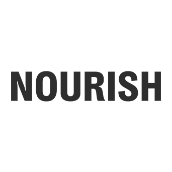 Logo displaying the word 'NOURISH' in bold, black capital letters on a white background. The minimalist design emphasizes clarity and a focus on sustenance and care