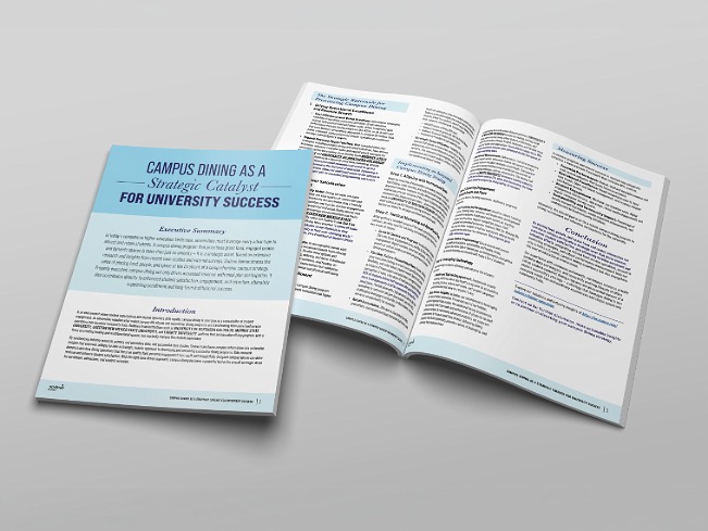 Cover and interior preview of the white paper Campus Dining as a Strategic Catalyst for University Success.