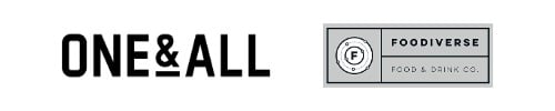 Brand logos for One & All and Foodiverse, two resident dining concepts offered by Sodexo Campus.