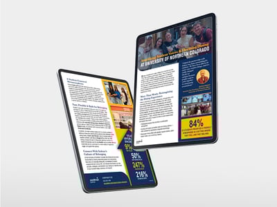 Two tablet screens displaying a case study titled “Amplifying Student Voices & Elevating Dining at University of Northern Colorado” 