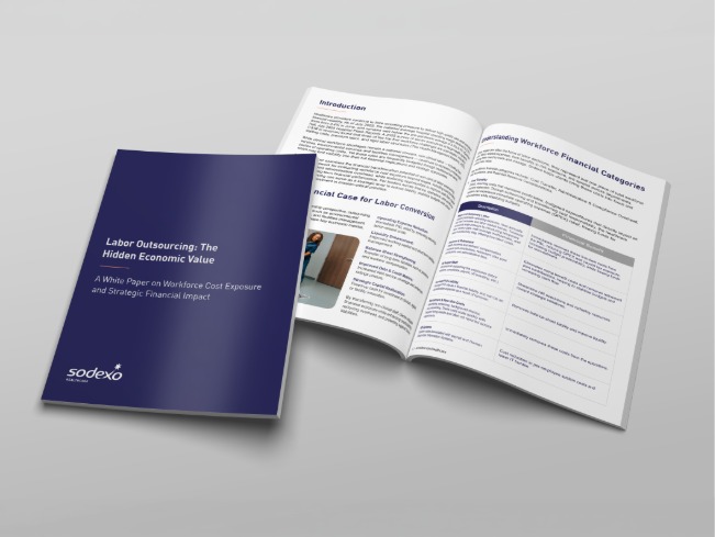 Cover and inside preview of white paper, “Labor Outsourcing: The Hidden Economic Value.” 