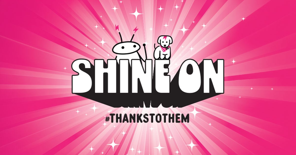 Bright pink background with the text “Shine On” and “#thankstothem,” graphic for Sodexo’s National Employee Appreciation Day celebration. 