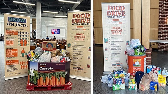 A collection of food donations gathered for Liberty University’s annual food drive. 