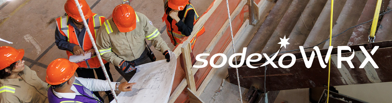 WRX logo with construction workers viewing a blue print in background.