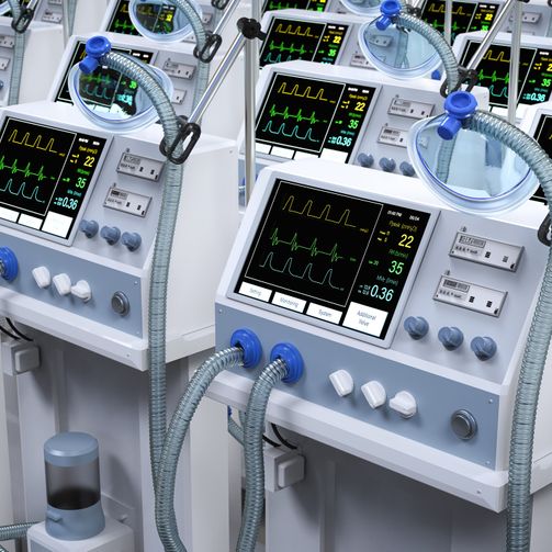 Medical equipment lined up in a hospital for patient care