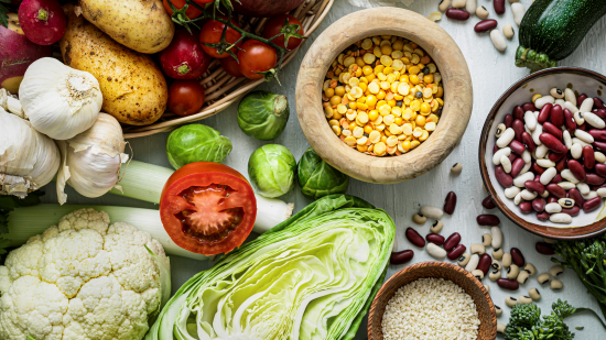 A colorful collection of nuts, beans, and foods