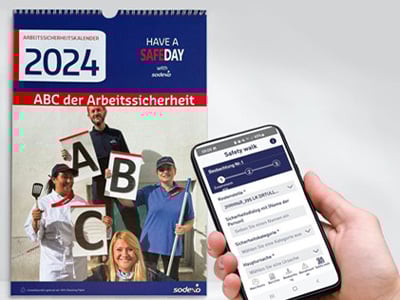 Jahreskalender zu ABC der Arbeitssicherheit und Smartphone mit Safety App