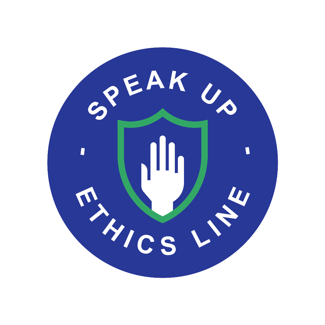 Icon in Wappenform auf dem steht „Speak Up Ethik-Hotline“