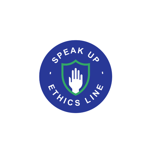 Icon in Wappenform auf dem steht „Speak Up Ethik-Hotline“