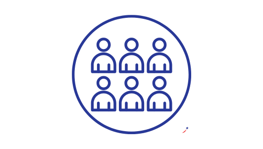 Blaues Icon, das einen Kreis mit sechs Menschen darin zeigt.